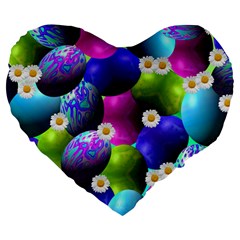 Eggs Happy Easter Large 19  Premium Heart Shape Cushions