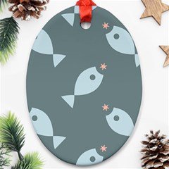 Fish Star Water Pattern Oval Ornament (two Sides)