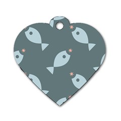 Fish Star Water Pattern Dog Tag Heart (two Sides)