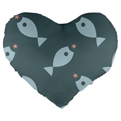 Fish Star Water Pattern Large 19  Premium Heart Shape Cushions