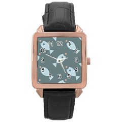 Fish Star Water Pattern Rose Gold Leather Watch 