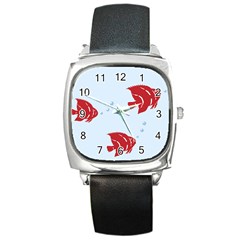 Fish Red Sea Water Swimming Square Metal Watch