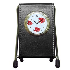 Fish Red Sea Water Swimming Pen Holder Desk Clock