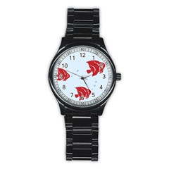 Fish Red Sea Water Swimming Stainless Steel Round Watch