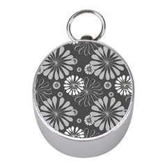 Floral Pattern Mini Silver Compasses