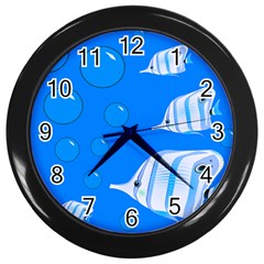 Fish School Bubbles Underwater Sea Wall Clock (black) by HermanTelo