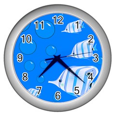 Fish School Bubbles Underwater Sea Wall Clock (silver)