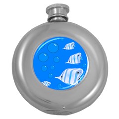 Fish School Bubbles Underwater Sea Round Hip Flask (5 Oz) by HermanTelo