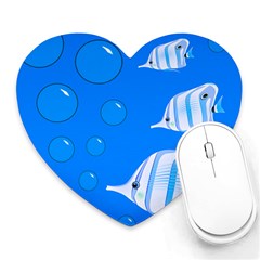 Fish School Bubbles Underwater Sea Heart Mousepads