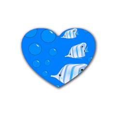 Fish School Bubbles Underwater Sea Rubber Coaster (heart) 