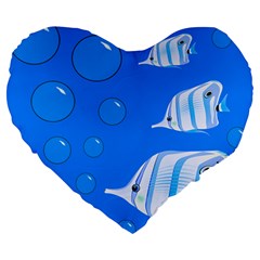 Fish School Bubbles Underwater Sea Large 19  Premium Flano Heart Shape Cushions