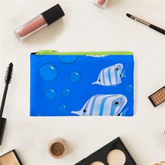 Fish School Bubbles Underwater Sea Cosmetic Bag (xs)