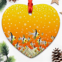 Fish Snow Coral Fairy Tale Heart Ornament (two Sides) by HermanTelo