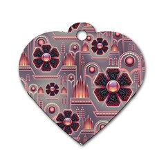 Floral Flower Stylised Dog Tag Heart (two Sides) by HermanTelo