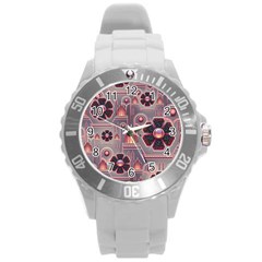 Floral Flower Stylised Round Plastic Sport Watch (l)