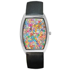 Floral Flowers Abstract Art Barrel Style Metal Watch