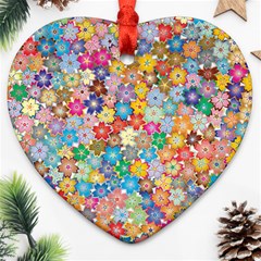 Floral Flowers Abstract Art Heart Ornament (two Sides)