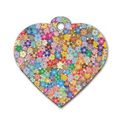 Floral Flowers Abstract Art Dog Tag Heart (one Side)