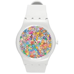 Floral Flowers Abstract Art Round Plastic Sport Watch (m)