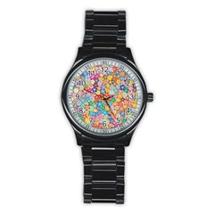 Floral Flowers Abstract Art Stainless Steel Round Watch