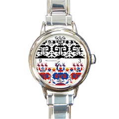 Folk Art Fabric Round Italian Charm Watch