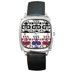 Folk Art Fabric Square Metal Watch