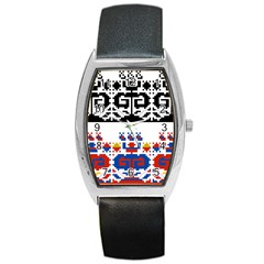 Folk Art Fabric Barrel Style Metal Watch