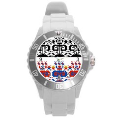 Folk Art Fabric Round Plastic Sport Watch (L)