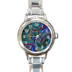 Fractal Abstract Line Wave Round Italian Charm Watch by HermanTelo