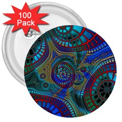 Fractal Abstract Line Wave 3  Buttons (100 Pack)  by HermanTelo