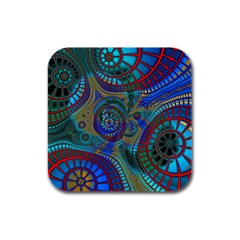 Fractal Abstract Line Wave Rubber Square Coaster (4 Pack)  by HermanTelo