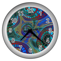 Fractal Abstract Line Wave Wall Clock (silver) by HermanTelo