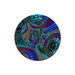 Fractal Abstract Line Wave Rubber Round Coaster (4 Pack)  by HermanTelo