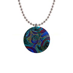 Fractal Abstract Line Wave 1  Button Necklace by HermanTelo