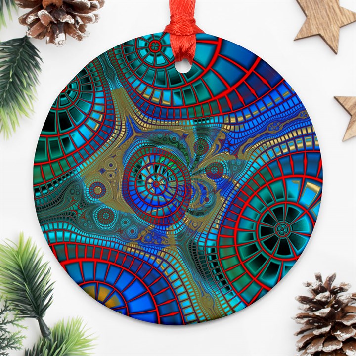 Fractal Abstract Line Wave Round Ornament (Two Sides)