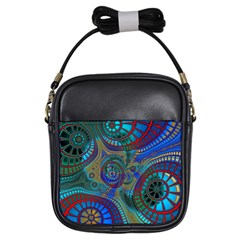 Fractal Abstract Line Wave Girls Sling Bag by HermanTelo