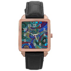 Fractal Abstract Line Wave Rose Gold Leather Watch 