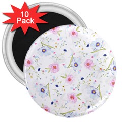 Floral Pink Blue 3  Magnets (10 Pack)  by HermanTelo