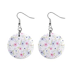 Floral Pink Blue Mini Button Earrings