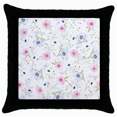 Floral Pink Blue Throw Pillow Case (black) by HermanTelo