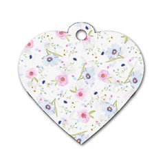 Floral Pink Blue Dog Tag Heart (two Sides) by HermanTelo