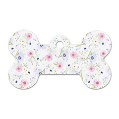 Floral Pink Blue Dog Tag Bone (two Sides)