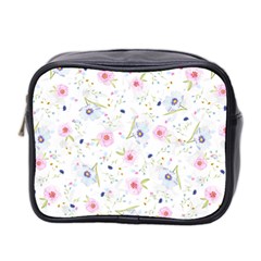 Floral Pink Blue Mini Toiletries Bag (two Sides)