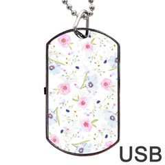 Floral Pink Blue Dog Tag Usb Flash (one Side)