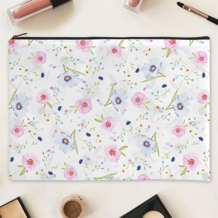 Floral Pink Blue Cosmetic Bag (XXXL)