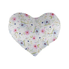 Floral Pink Blue Standard 16  Premium Heart Shape Cushions