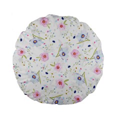 Floral Pink Blue Standard 15  Premium Flano Round Cushions