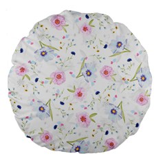 Floral Pink Blue Large 18  Premium Flano Round Cushions by HermanTelo