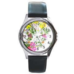 Flowers Floral Round Metal Watch by HermanTelo