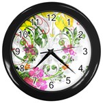 Flowers Floral Wall Clock (Black) Front